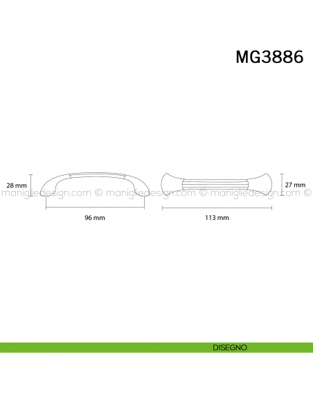 Maniglia classica per mobile MG3886 interasse 96 mm disegno