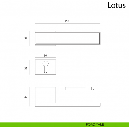 Maniglia per porta Lotus Comit con rosetta rettangolare foro yale