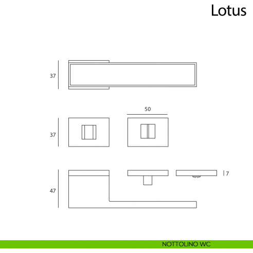 Maniglia per porta Lotus Comit con rosetta rettangolare con nottolino WC