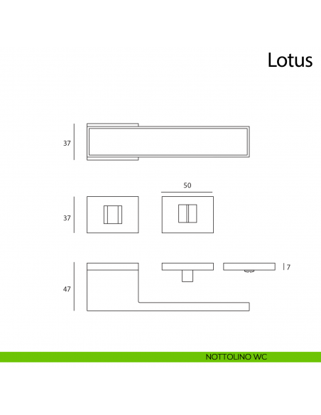 Maniglia per porta Lotus Comit con rosetta rettangolare con nottolino WC