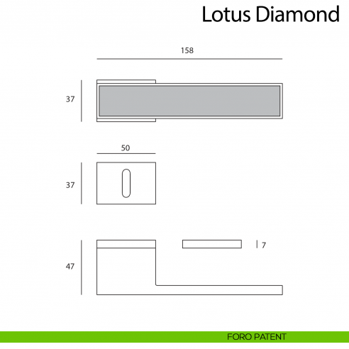 Maniglia per porta Lotus Diamond Comit con rosetta rettangolare