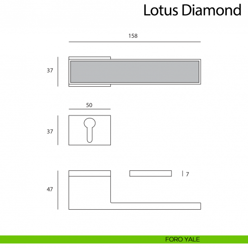 Maniglia per porta Lotus Diamond Comit con rosetta rettangolare