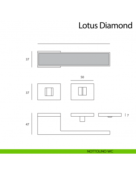 Maniglia per porta Lotus Diamond Comit con rosetta rettangolare con nottolino WC