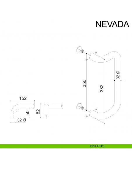 Maniglione zancato in acciaio tubolare per porta diametro 32 mm Nevada Fimet Inox disegno