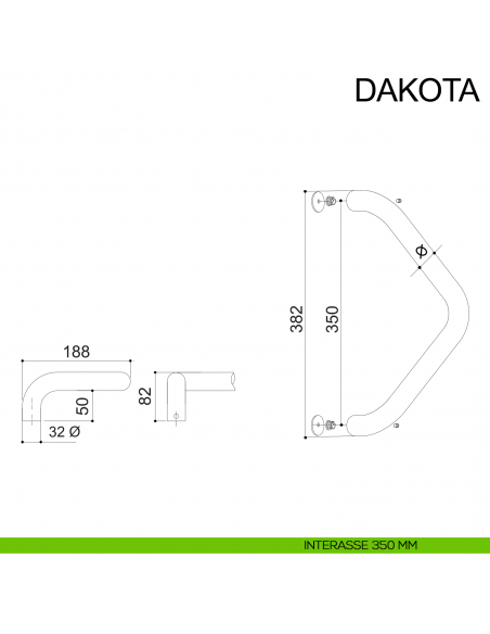 Maniglione tubolare zancato in acciaio per porta diametro 32 mm Dakota Fimet Inox disegno