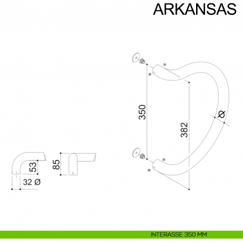 Maniglione zancato in acciaio tubolare per porta diametro 32 mm Arkansas Fimet Inox disegno
