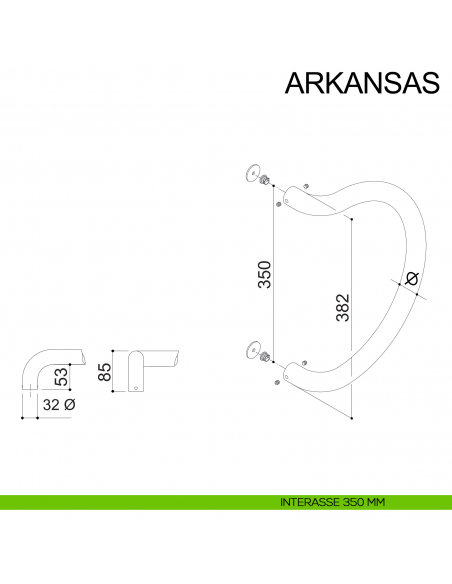 Maniglione zancato in acciaio tubolare per porta diametro 32 mm Arkansas Fimet Inox disegno