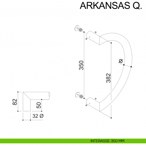 Maniglione tubolare zancato in acciaio per porta diametro 32 mm Arkansas Q. Fimet Inox disegno