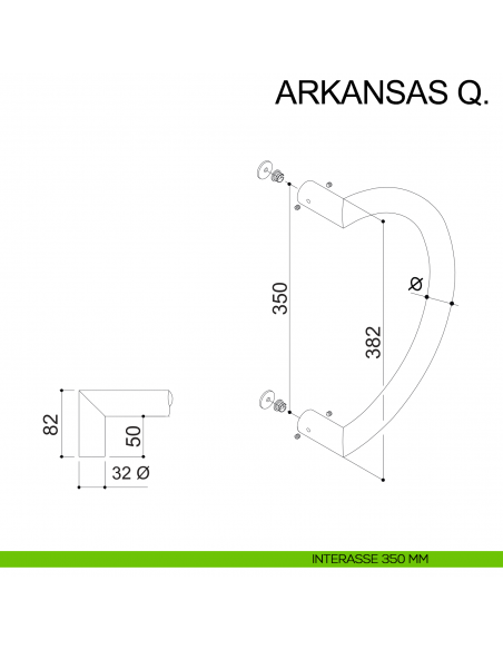 Maniglione tubolare zancato in acciaio per porta diametro 32 mm Arkansas Q. Fimet Inox disegno