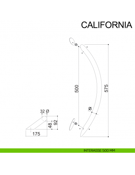 Maniglione zancato tubolare in acciaio per porta diametro 32 mm California Fimet Inox interasse 500 mm