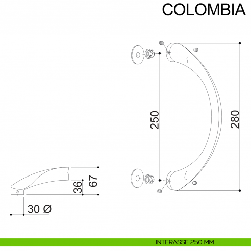 Maniglione curvo in acciaio inox per porta Colombia Fimet Inox disegno
