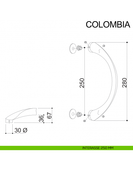 Maniglione curvo in acciaio inox per porta Colombia Fimet Inox disegno