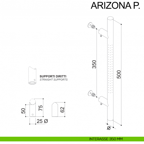 Maniglione tondo dritto acciaio per porta diametro 25 mm Arizona P. Fimet Inox disegno