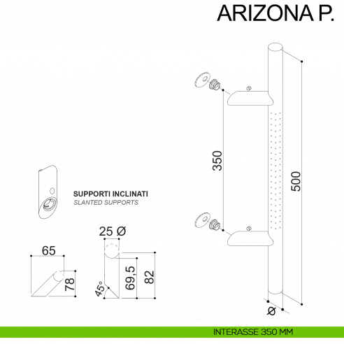 Maniglione tondo inclinato acciaio per porta diametro 25 mm Arizona P. Fimet Inox disegno