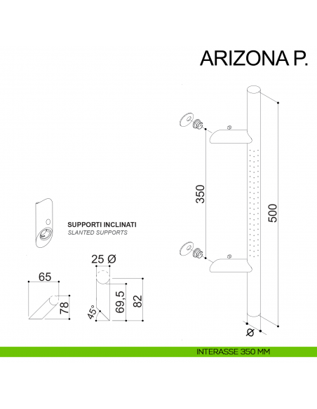 Maniglione tondo inclinato acciaio per porta diametro 25 mm Arizona P. Fimet Inox disegno