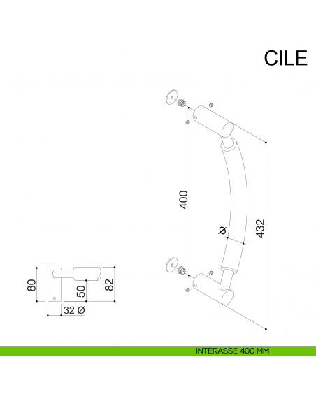 Maniglione tondo zancato in acciaio per porta diametro 30 mm Cile Fimet Inox interasse 400 mm