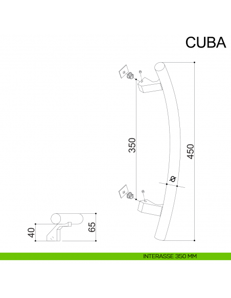 Maniglione zancato tubolare in acciaio per porta diametro 25 mm Cuba Fimet Inox disegno