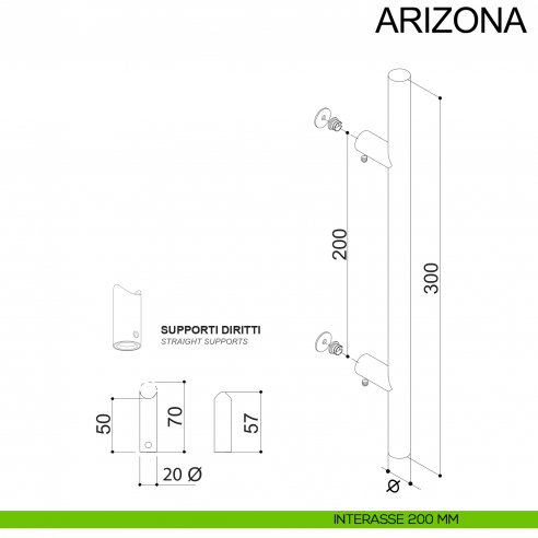 Maniglione in acciaio tubolare dritto per porta diametro 20 mm Arizona Fimet Inox disegno interasse 200 mm