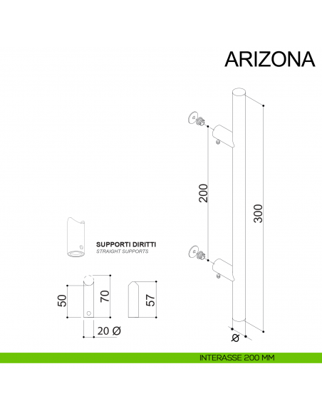 Maniglione in acciaio tubolare dritto per porta diametro 20 mm Arizona Fimet Inox disegno interasse 200 mm
