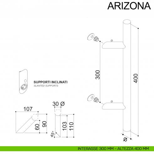 Maniglione zancato tubolare in acciaio per porta diametro 30 mm Arizona Fimet Inox disegno interasse 300 mm