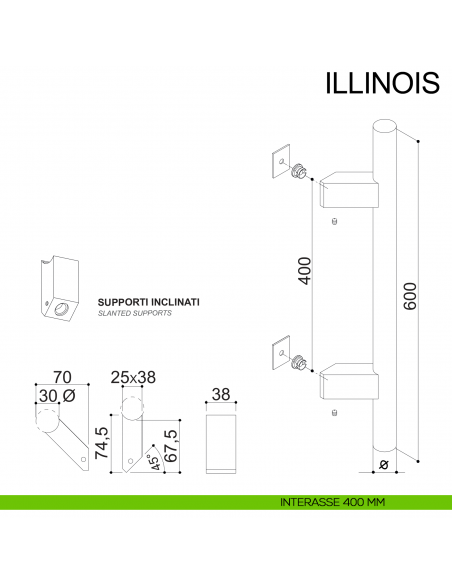 Maniglione zancato in acciaio con supporti interni per porta diametro 30 mm Illinois Fimet Inox