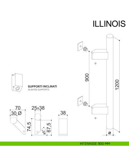 Maniglione zancato in acciaio con supporti interni per porta diametro 30 mm Illinois Fimet Inox