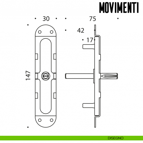 Movimento gratz Q.7 con perni per maniglia finestra cremonese Colombo Design disegno tecnico