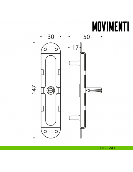 Movimento gratz con perni per maniglia finestra cremonese Colombo Design disegno