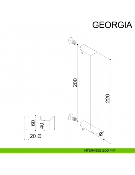 Maniglione tondo dritto in acciaio per porta diametro 20 mm Georgia Fimet Inox disegno interasse 200 mm