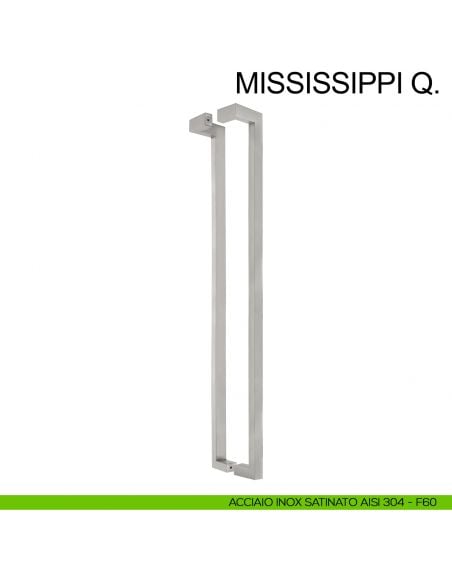 Maniglione squadrato zancato in acciaio per porta 25x38 mm Mississippi Q Fimet Inox accoppiato acciaio AISI 304