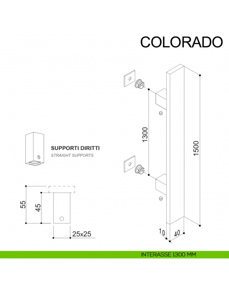 Maniglione in acciaio quadrato dritto per porta 40x10 mm Colorado Fimet Inox disegno interasse 1300 mm