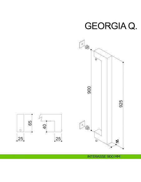 Maniglione dritto in acciaio squadrato per porta 25x25 mm Georgia Q Fimet Inox disegno interasse 900 mm