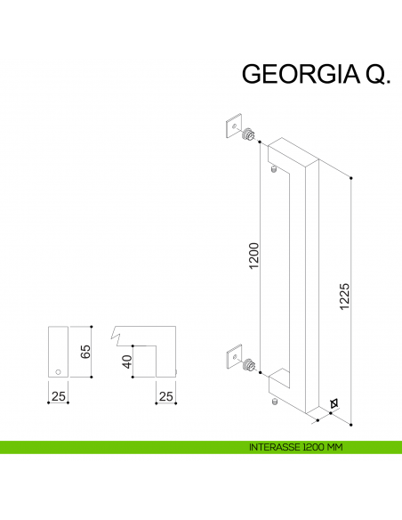 Maniglione dritto in acciaio squadrato per porta 25x25 mm Georgia Q Fimet Inox disegno interasse 1200 mm