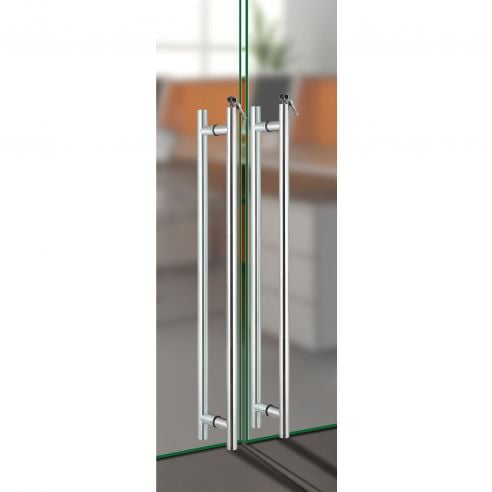 Maniglione in acciaio accoppiato con chiave per porta in vetro Jamaica Fimet Inox ambientata