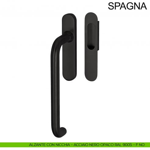 Maniglione per alzante scorrevole singolo cieco con nicchia in acciaio Spagna Fimet Inox nero opaco RAL 9005