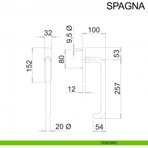Maniglione per alzante scorrevole accoppiato con placca yale in acciaio Spagna Fimet Inox disegno