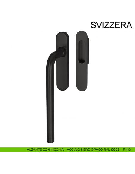 Maniglione per alzante scorrevole singolo cieco con nicchia in acciaio Svizzera Fimet Inox nero opaco RAL 9005