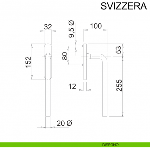 Maniglione per alzante scorrevole singolo cieco con nicchia in acciaio Svizzera Fimet Inox disegno alzante