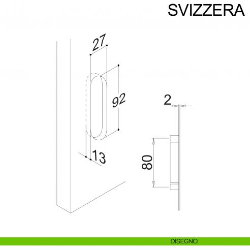 Maniglione per alzante scorrevole singolo cieco con nicchia in acciaio Svizzera Fimet Inox disegno nicchia