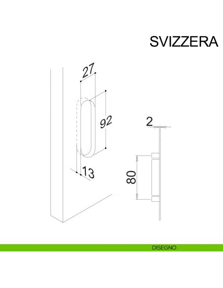 Maniglione per alzante scorrevole singolo cieco con nicchia in acciaio Svizzera Fimet Inox disegno nicchia