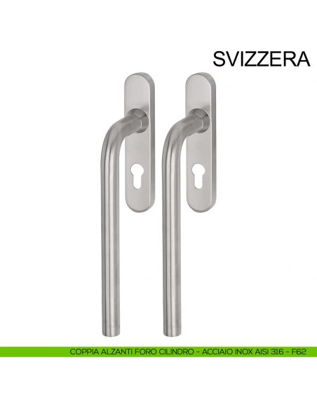 Maniglione per alzante scorrevole accoppiato con placca yale in acciaio Svizzera Fimet Inox acciaio AISI 316