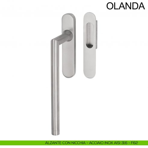 Maniglione in acciaio per alzante scorrevole singolo cieco con nicchia Olanda Fimet Inox acciaio AISI 316