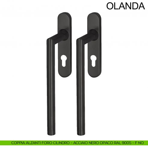Maniglione in acciaio per alzante scorrevole accoppiato con placca yale Olanda Fimet Inox nero opaco RAL 9005