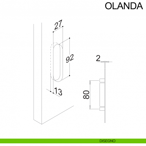 Maniglione ribassato per alzante scorrevole singolo cieco con nicchia in acciaio Olanda Fimet Inox disegno nicchia