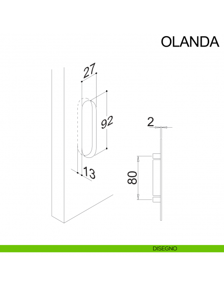 Maniglione ribassato per alzante scorrevole singolo cieco con nicchia in acciaio Olanda Fimet Inox disegno nicchia