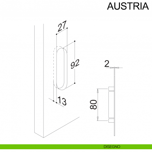 Maniglione per alzante scorrevole singolo cieco con nicchia in acciaio Austria Fimet Inox disegno nicchia