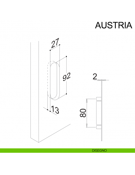 Maniglione per alzante scorrevole singolo cieco con nicchia in acciaio Austria Fimet Inox disegno nicchia
