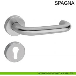 Maniglia in acciaio per porta tagliafuoco con rosetta tonda foro yale Spagna Fimet Inox 2