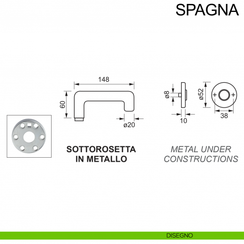 Maniglia in acciaio per porta tagliafuoco con rosetta tonda foro yale Spagna Fimet Inox disegno