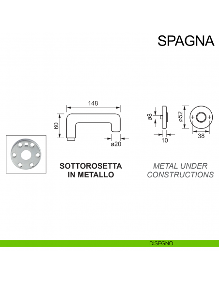 Maniglia in acciaio per porta tagliafuoco con rosetta tonda foro yale Spagna Fimet Inox disegno